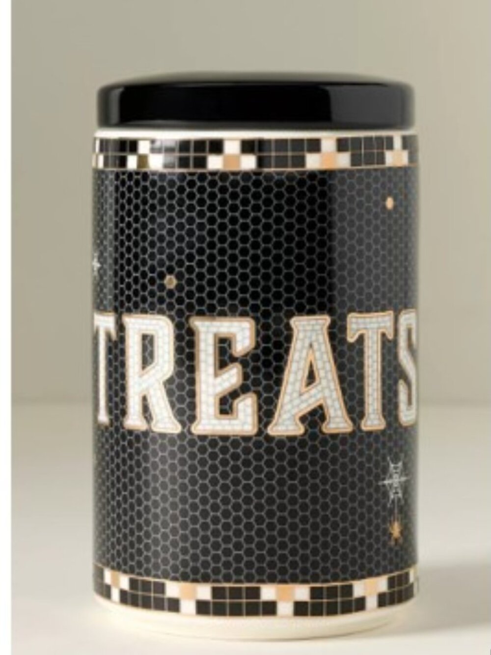 Anthropologie Bistro Tile Stoneware Canister: Halloween Edition – Treats - NWT